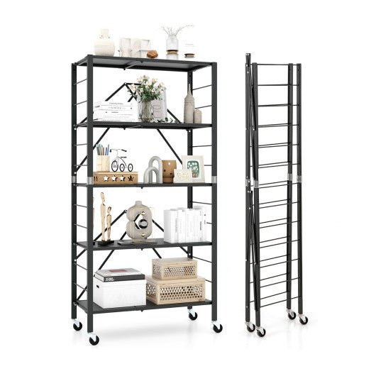  - 5 - Tier Foldable Storage Shelf with Wheels - Outdoor Style Company