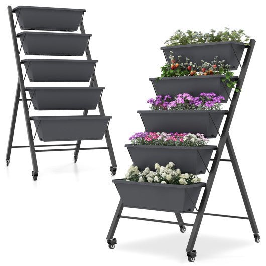  - 5 - Tier Vertical Raised Garden Bed with Wheels and Container Boxes - Outdoor Style Company