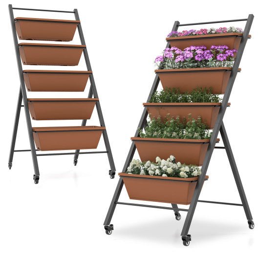  - 5 - Tier Vertical Raised Garden Bed with Wheels and Container Boxes - Outdoor Style Company