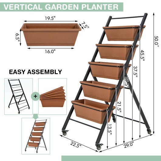  - 5 - Tier Vertical Raised Garden Bed with Wheels and Container Boxes - Outdoor Style Company