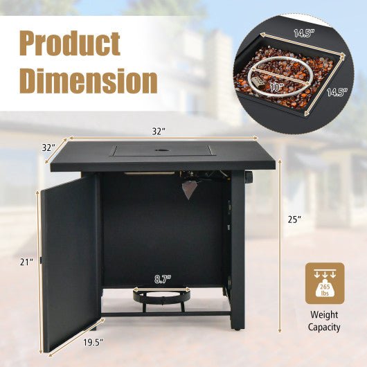  - 50 000 BTU 32 Inch Square Propane Gas Fire Pit Table - Outdoor Style Company