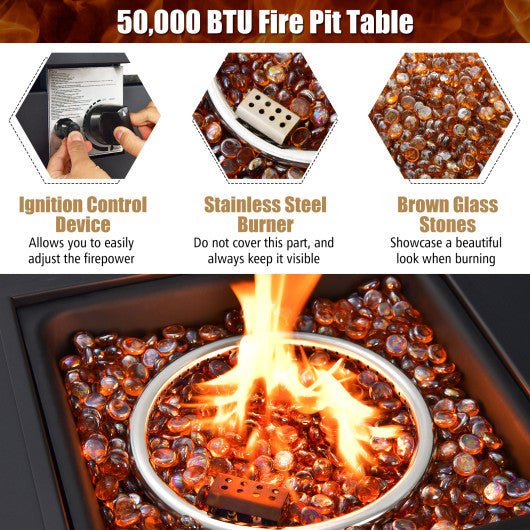  - 50 000 BTU 32 Inch Square Propane Gas Fire Pit Table - Outdoor Style Company