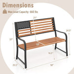  - 50 Inch Outdoor Garden Bench with Flag Pattern Backrest and Rustic Wood Grain Finish - Outdoor Style Company