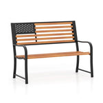  - 50 Inch Outdoor Garden Bench with Flag Pattern Backrest and Rustic Wood Grain Finish - Outdoor Style Company