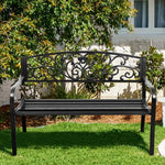  - 50 Inch Patio Park Steel Frame Cast Iron Backrest Bench Porch Chair - Outdoor Style Company