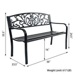  - 50 Inch Patio Park Steel Frame Cast Iron Backrest Bench Porch Chair - Outdoor Style Company