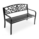  - 50 Inch Patio Park Steel Frame Cast Iron Backrest Bench Porch Chair - Outdoor Style Company