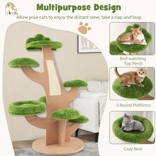  - 50 Inch Pine Shape Cat Tree for Indoor Cats with Sisal Scratching Board - Outdoor Style Company