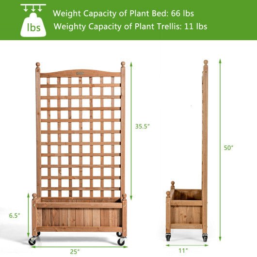  - 50 Inch Wood Planter Box with Trellis Mobile Raised Bed for Climbing Plant - Outdoor Style Company