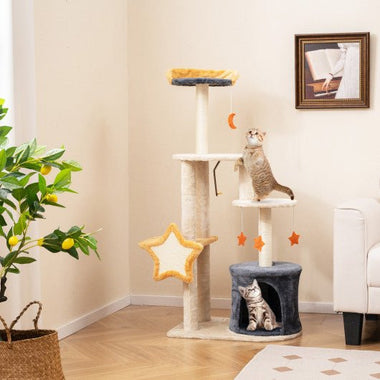  - 50 Inches Cute Cat Tree for Indoor Cats with Sisal Scratching Posts and Board - Outdoor Style Company