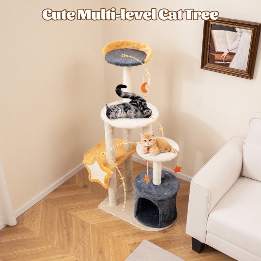  - 50 Inches Cute Cat Tree for Indoor Cats with Sisal Scratching Posts and Board - Outdoor Style Company