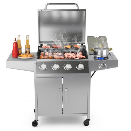  - 50000BTU 5 - Burner Propane Gas Grill with Side Burner and 2 Prep Tables - Outdoor Style Company