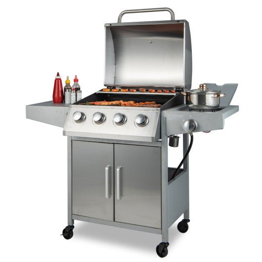  - 50000BTU 5 - Burner Propane Gas Grill with Side Burner and 2 Prep Tables - Outdoor Style Company