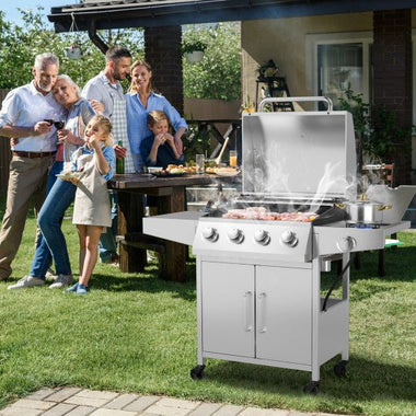  - 50000BTU 5 - Burner Propane Gas Grill with Side Burner and 2 Prep Tables - Outdoor Style Company