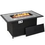  - 52 Inch Rattan Wicker Propane Fire Pit Table with Rain Cover and Lava Rock - Outdoor Style Company