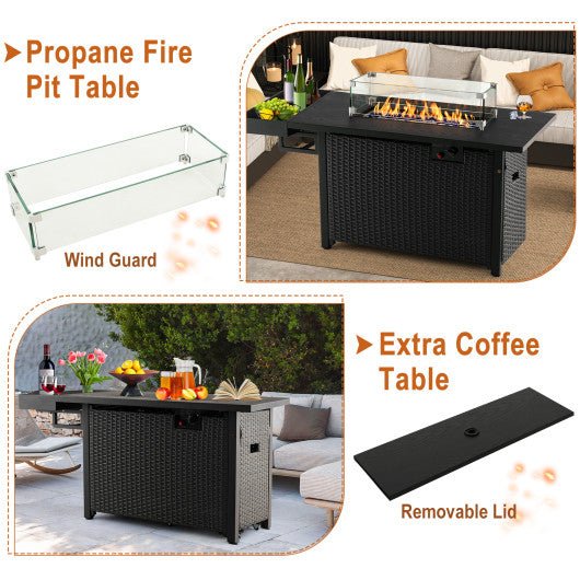  - 52 Inches Outdoor Wicker Gas Fire Pit Propane Fire Table with Cover - Outdoor Style Company