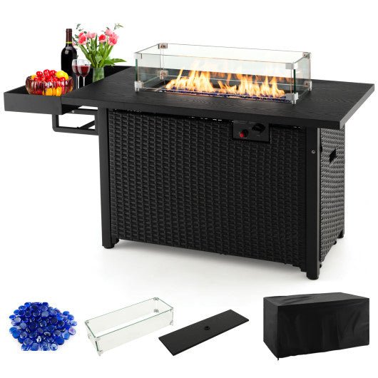  - 52 Inches Outdoor Wicker Gas Fire Pit Propane Fire Table with Cover - Outdoor Style Company