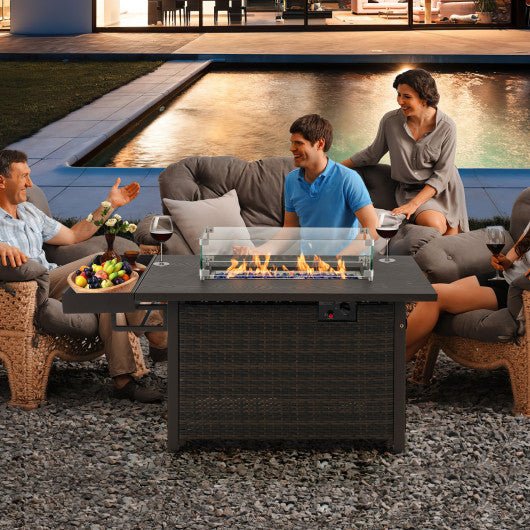  - 52 Inches Outdoor Wicker Gas Fire Pit Propane Fire Table with Cover - Outdoor Style Company