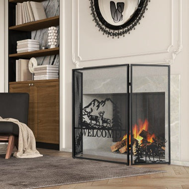  - 52 x 31 Inch Fireplace Screen - Black - Outdoor Style Company