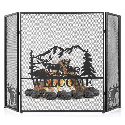  - 52 x 31 Inch Fireplace Screen - Black - Outdoor Style Company