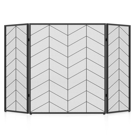  - 52 x 31 Inch Fireplace Screen with Chevron Herringbone Pattern - Outdoor Style Company