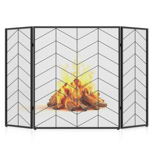  - 52 x 31 Inch Fireplace Screen with Chevron Herringbone Pattern - Outdoor Style Company