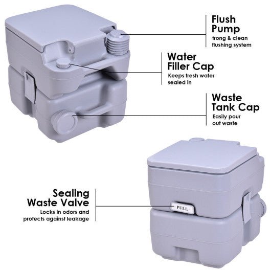  - 5.3 Gallon Portable Toilet with Waste Tank and Built - in Rotating Spout - Outdoor Style Company