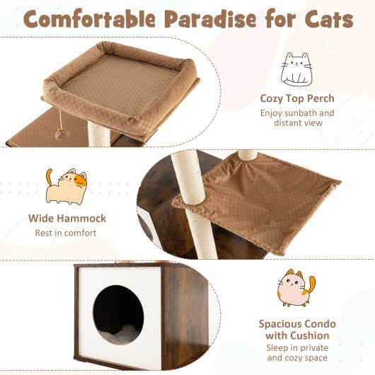  - 53 Inch Cat Tree with Condo and Swing Tunnel - Outdoor Style Company