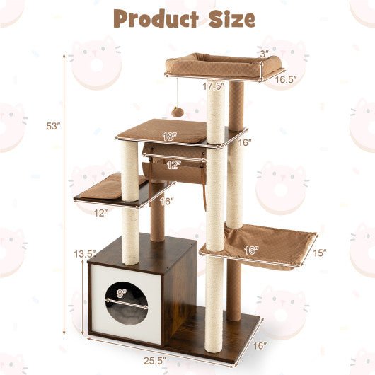  - 53 Inch Cat Tree with Condo and Swing Tunnel - Outdoor Style Company