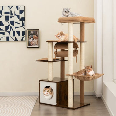  - 53 Inch Cat Tree with Condo and Swing Tunnel - Outdoor Style Company