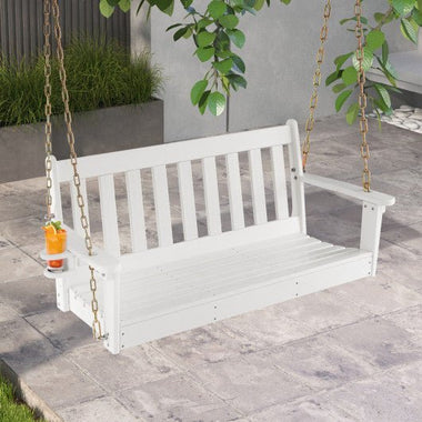  - 54 Inch HDPE Patio Porch Swing with Cup Holder - Outdoor Style Company