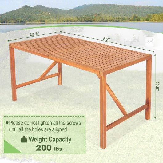  - 55 Inch Patio Rectangular Acacia Wood Dining Table with Umbrella Hole - Outdoor Style Company