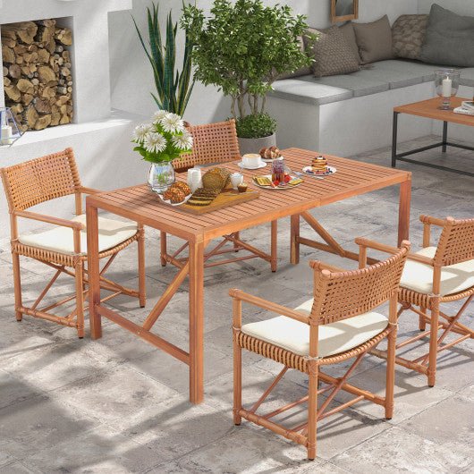  - 55 Inch Patio Rectangular Acacia Wood Dining Table with Umbrella Hole - Outdoor Style Company