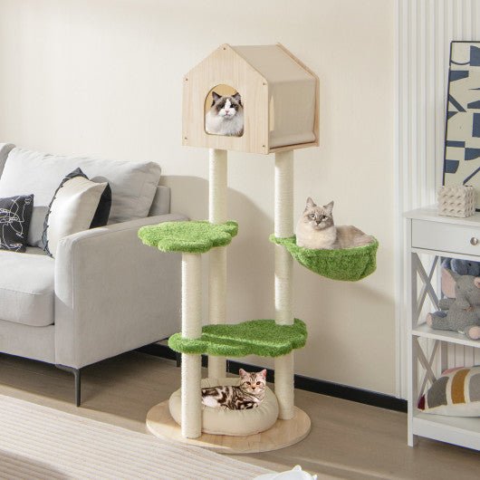  - 55 Inch Tall Cat Climbing Stand with Sisal Scratching Posts and Soft Cat Bed for Indoor Kittens - Outdoor Style Company