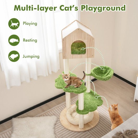  - 55 Inch Tall Cat Climbing Stand with Sisal Scratching Posts and Soft Cat Bed for Indoor Kittens - Outdoor Style Company