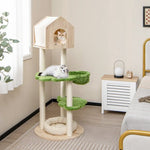  - 55 Inch Tall Cat Climbing Stand with Sisal Scratching Posts and Soft Cat Bed for Indoor Kittens - Outdoor Style Company