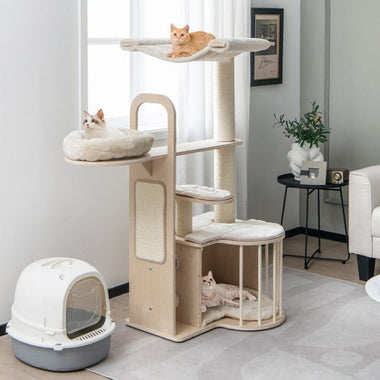  - 55 Inch Tall Multi - Level Cat Tree with Washable Removable Cushions - Outdoor Style Company