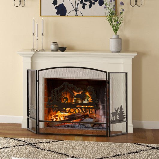  - 55 x 29.5 Inch Fireplace Screen with Natural Scenery and Moose Pattern - Outdoor Style Company