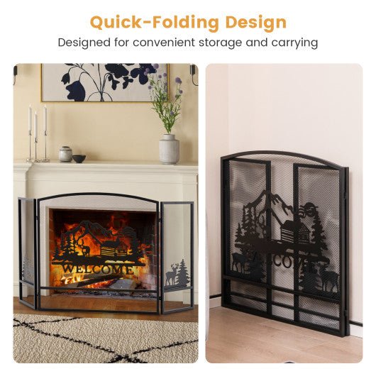  - 55 x 29.5 Inch Fireplace Screen with Natural Scenery and Moose Pattern - Outdoor Style Company