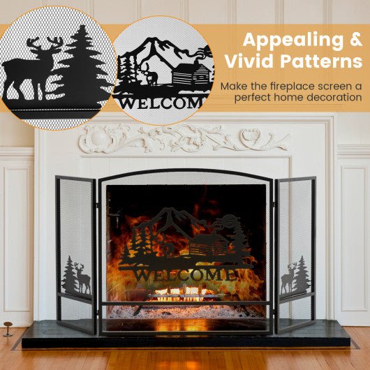  - 55 x 29.5 Inch Fireplace Screen with Natural Scenery and Moose Pattern - Outdoor Style Company