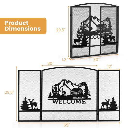  - 55 x 29.5 Inch Fireplace Screen with Natural Scenery and Moose Pattern - Outdoor Style Company