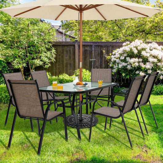  - 55 x 35 Inch Patio Dining Rectangle Tempered Glass Table with Umbrella Hole - Outdoor Style Company