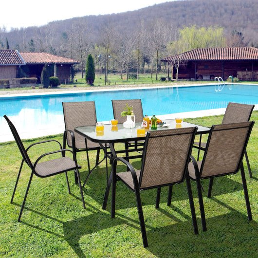  - 55 x 35 Inch Patio Dining Rectangle Tempered Glass Table with Umbrella Hole - Outdoor Style Company