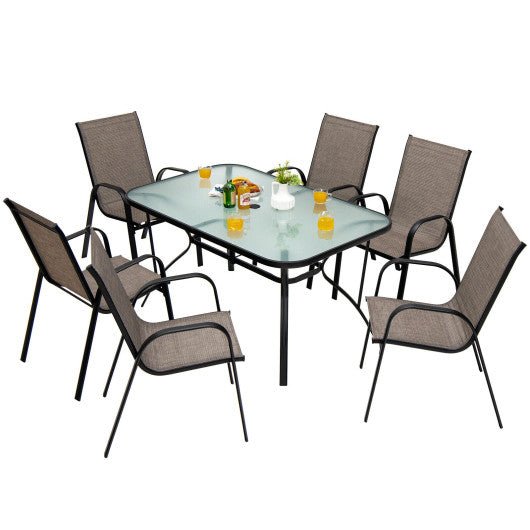  - 55 x 35 Inch Patio Dining Rectangle Tempered Glass Table with Umbrella Hole - Outdoor Style Company