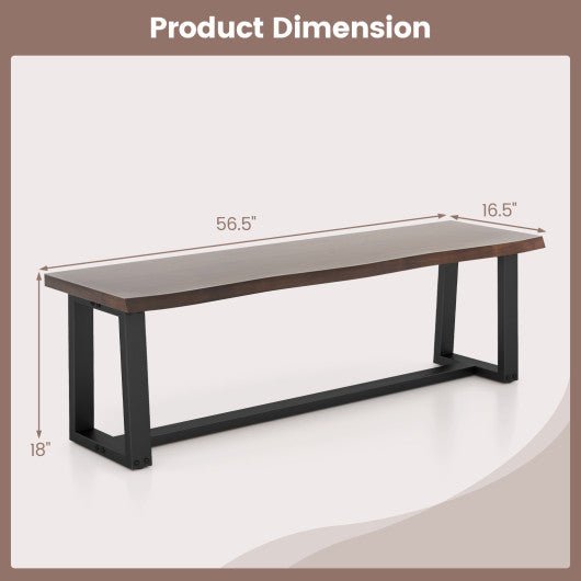  - 56.5 Inches Wood Dining Bench with Wavy Edge and Adjustable Footpads - Outdoor Style Company