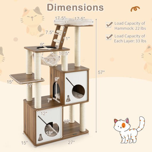  - 57 Inch Cat Tree Tower Multi - Level Activity Center with Scratching Posts - Outdoor Style Company