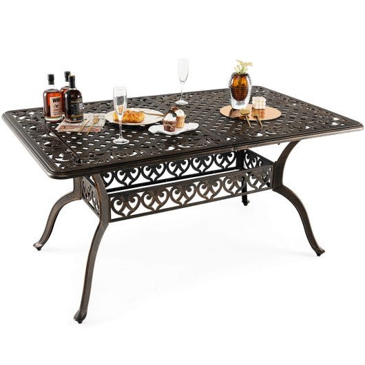  - 59 Inch Aluminum Patio Dining Table with Umbrella Hole fot 6 Persons - Outdoor Style Company