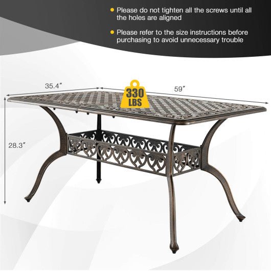  - 59 Inch Aluminum Patio Dining Table with Umbrella Hole fot 6 Persons - Outdoor Style Company