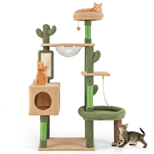  - 59 Inch Multilevel Cactus Cat Tree with Scratching Posts Cando Toy and Rope - Outdoor Style Company