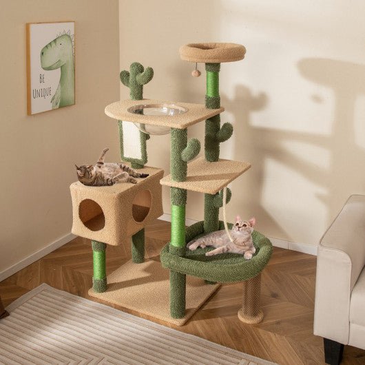  - 59 Inch Multilevel Cactus Cat Tree with Scratching Posts Cando Toy and Rope - Outdoor Style Company